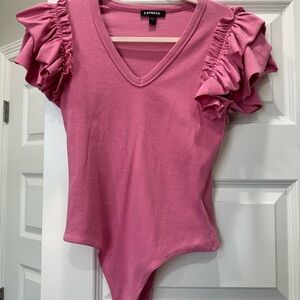 Express Ruffled Sleeve Pink Bodysuit